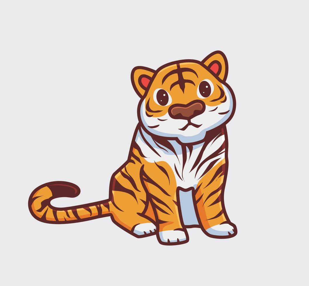 bonito tigre calmo. ilustração de natureza animal dos desenhos animados isolado. estilo plano adequado para vetor de logotipo premium de design de ícone de adesivo. personagem mascote