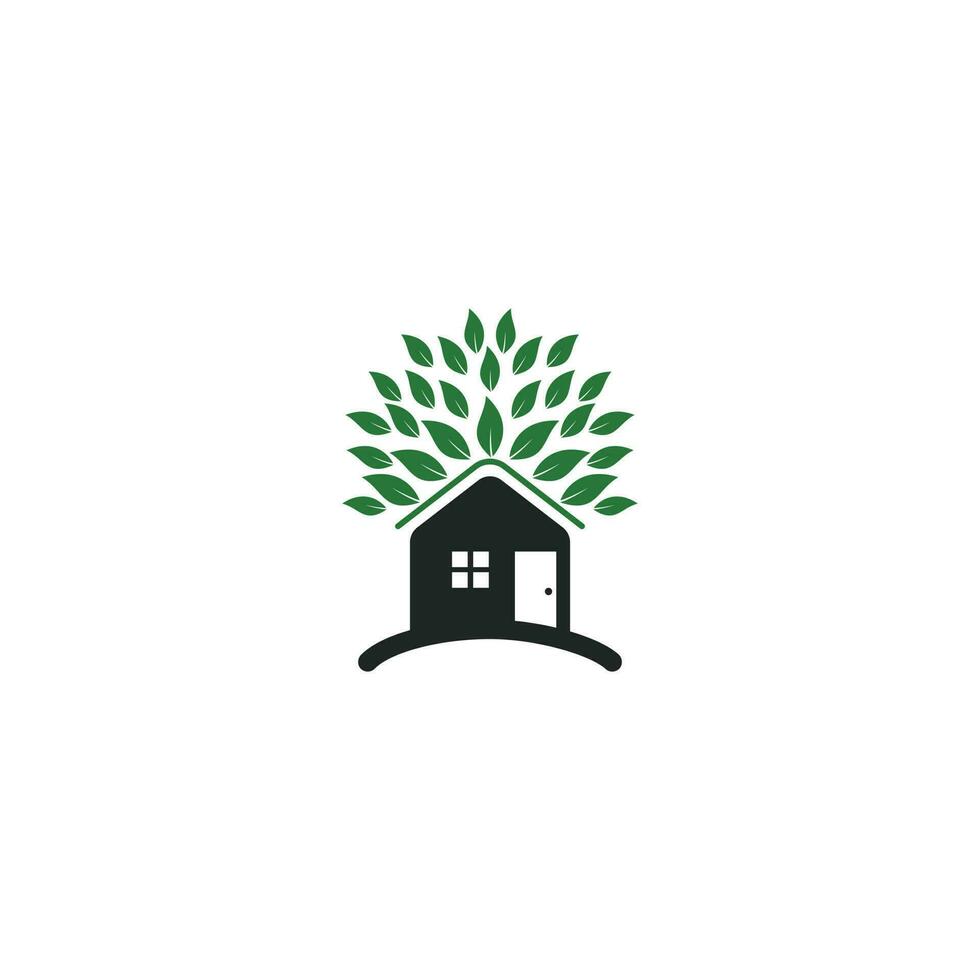 logotipo ilustrativo da casa na árvore para negócios relacionados a cuidados ambientais. modelo de design de vetor de casa ecológica.