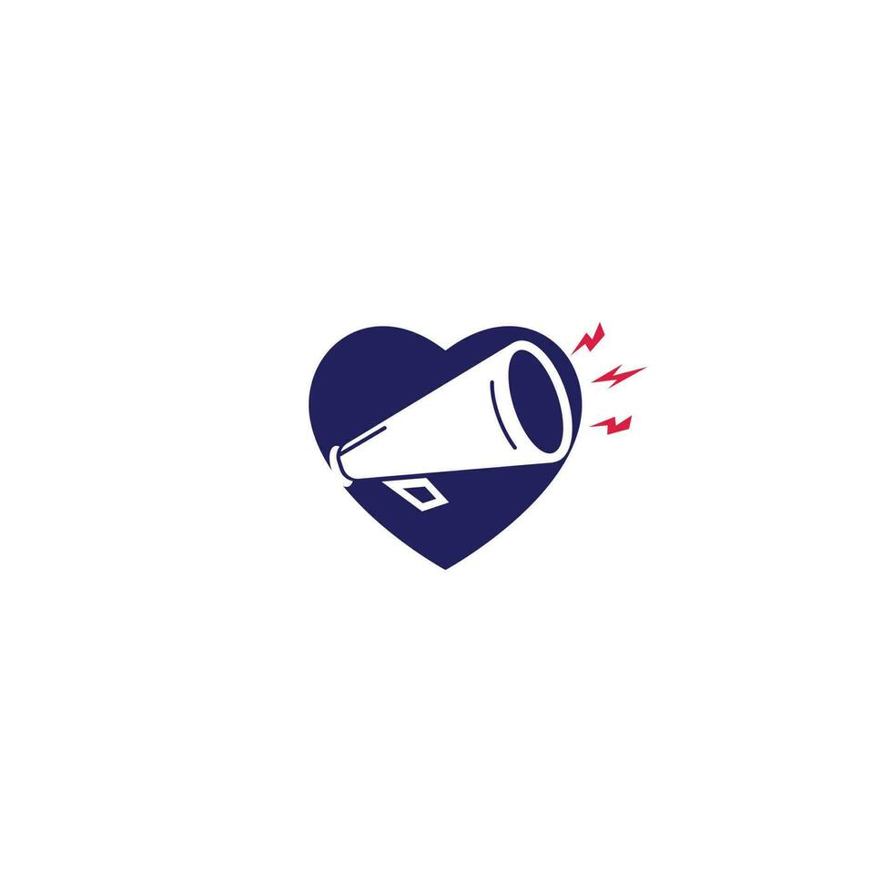 design de logotipo de vetor de forma de coração de megafone. conceito de símbolo criativo para agência de marketing.