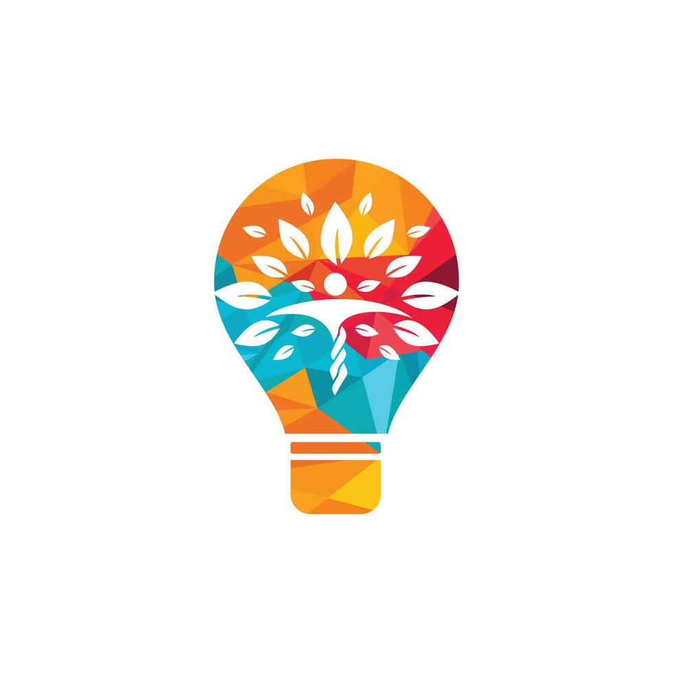 modelo de design de logotipo de vetor de saúde e cuidados humanos. humano, folhas e design de logotipo de ícone de lâmpada.
