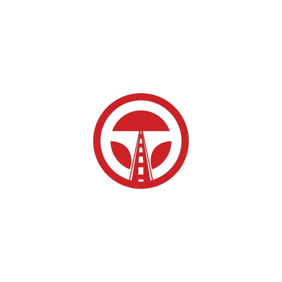 design de logotipo de escola de condução. volante e ícone de estrada. vetor