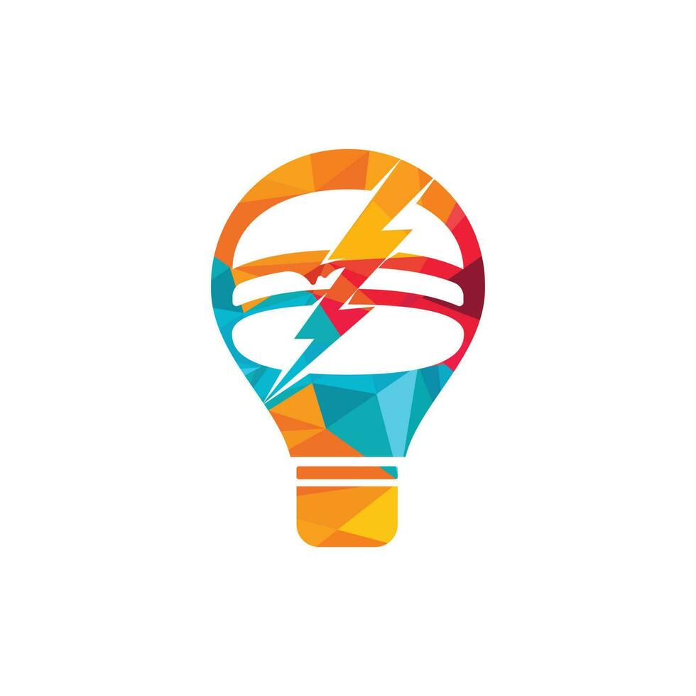 design de logotipo de vetor de hambúrguer flash. hambúrguer com logotipo de ícone de tempestade e lâmpada.