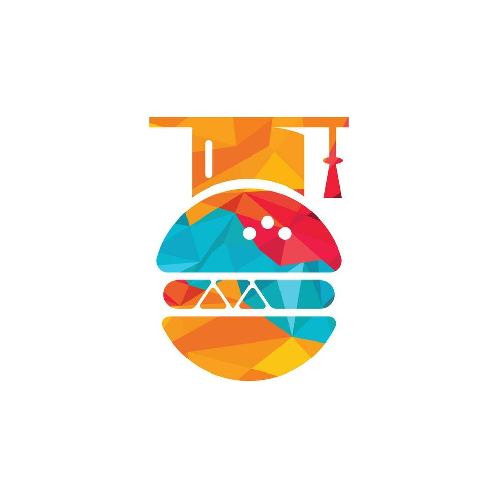 design de logotipo de vetor de educação alimentar. ícone de hambúrguer e boné de formatura.