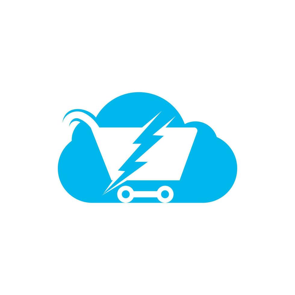design de logotipo de vetor de compras rápidas. carrinho de compras com ícone de logotipo flash e nuvem.