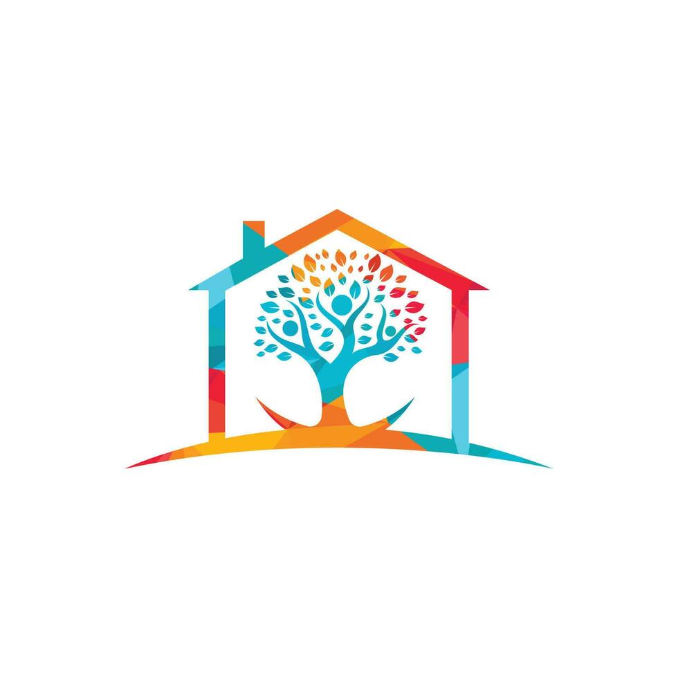 ícone do logotipo da vida humana do vetor de árvore e casa de pessoas abstratas. sinal e símbolo da árvore genealógica.