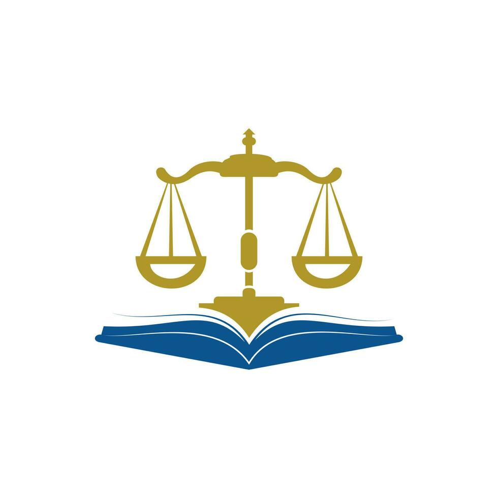 design de logotipo de educação em direito. vector libra e combinação de logotipo de livro aberto.