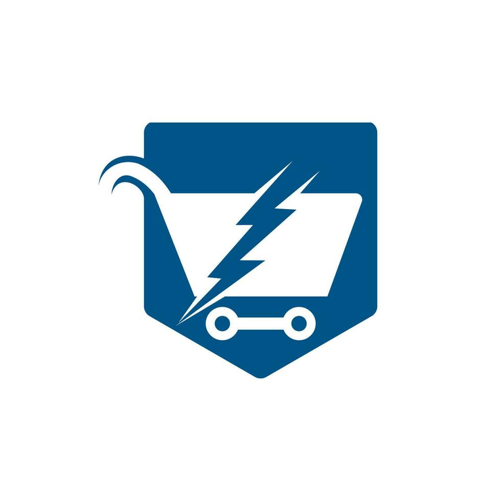 design de logotipo de vetor de compras rápidas. carrinho de compras com o ícone do logotipo em flash.