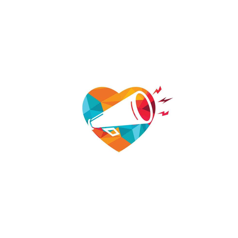 design de logotipo de vetor de forma de coração de megafone. conceito de símbolo criativo para agência de marketing.
