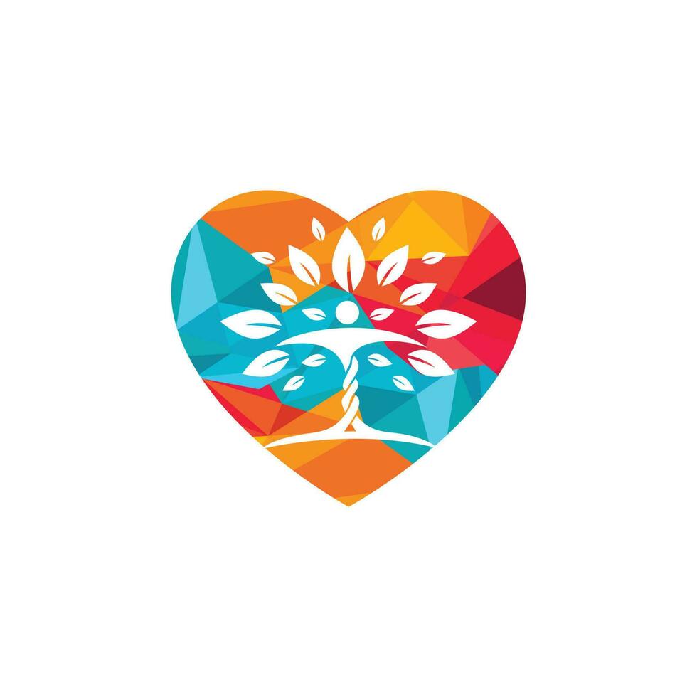 caráter humano com folhas e design de logotipo de coração. logotipo do salão de saúde e beleza. vetor