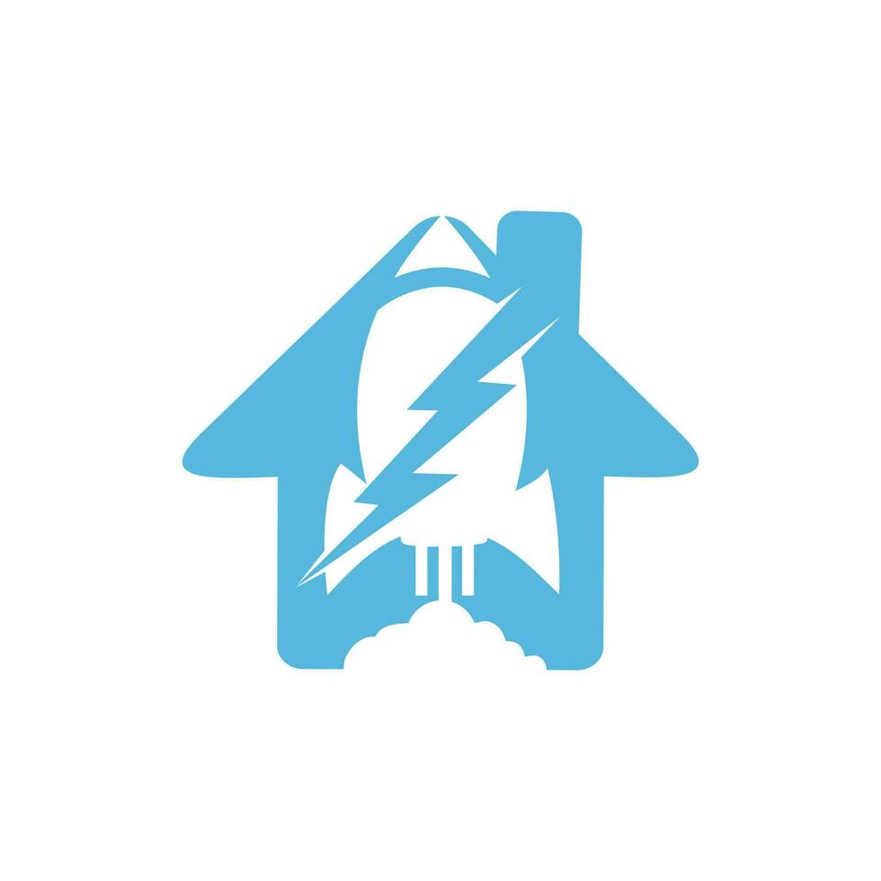 design de logotipo de vetor de foguete elétrico. foguete com ícone de logotipo de raio e casa.
