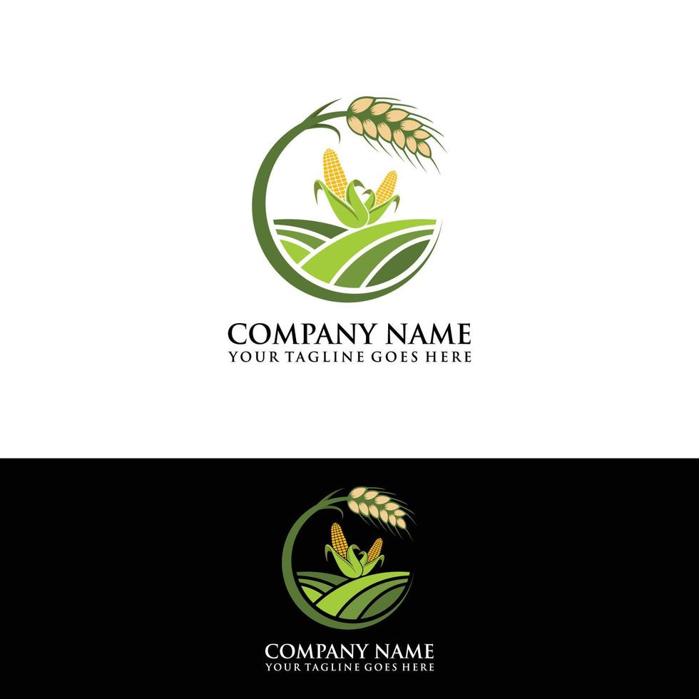 design de logotipo vetorial para agricultura, agronomia, cultivo de trigo, campos agrícolas rurais, colheita natural vetor