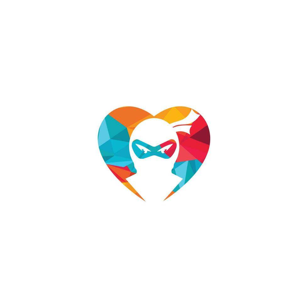 design de logotipo de vetor de amor ninja. design de vetor de forma de coração ninja.