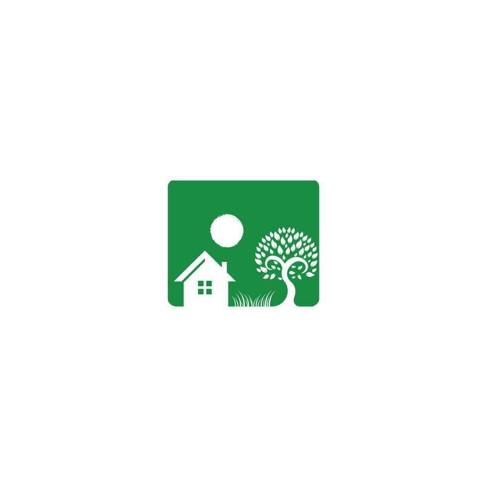 modelo de design de logotipo de vila ecológica. ícone do logotipo do vetor imobiliário bio casa sinal. rótulo de habitação orgânica para a vida de saúde.