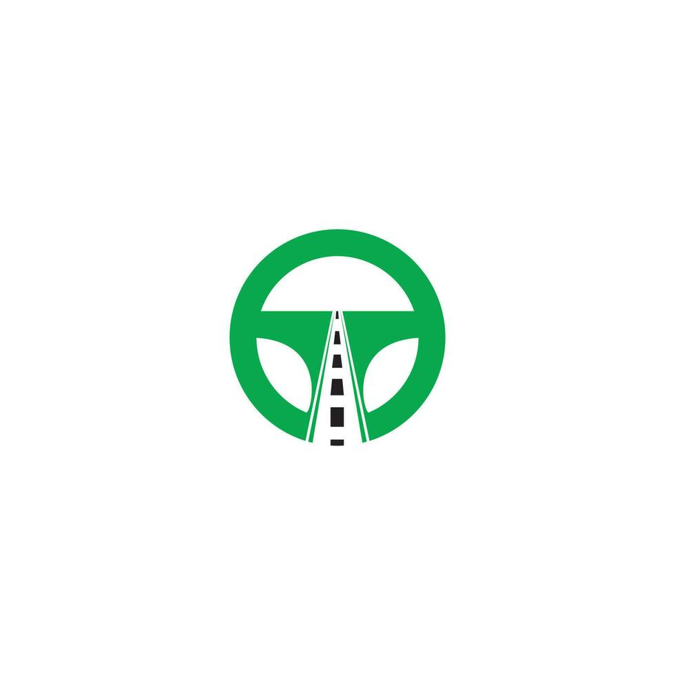 design de logotipo de escola de condução. volante e ícone de estrada. vetor