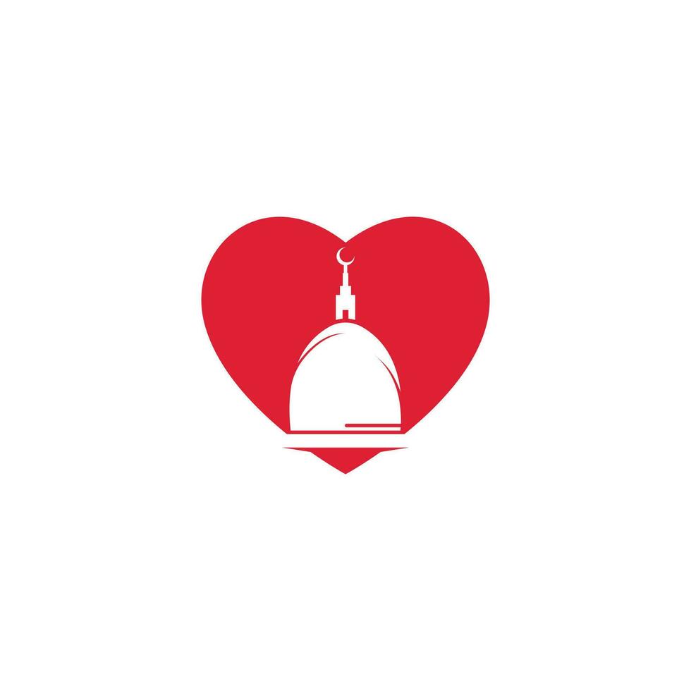 torre da mesquita com design de logotipo em forma de coração. conceito de design de logotipo islâmico. vetor