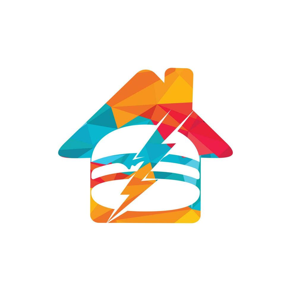 design de logotipo de vetor de hambúrguer flash. hambúrguer com tempestade e logotipo do ícone em casa.
