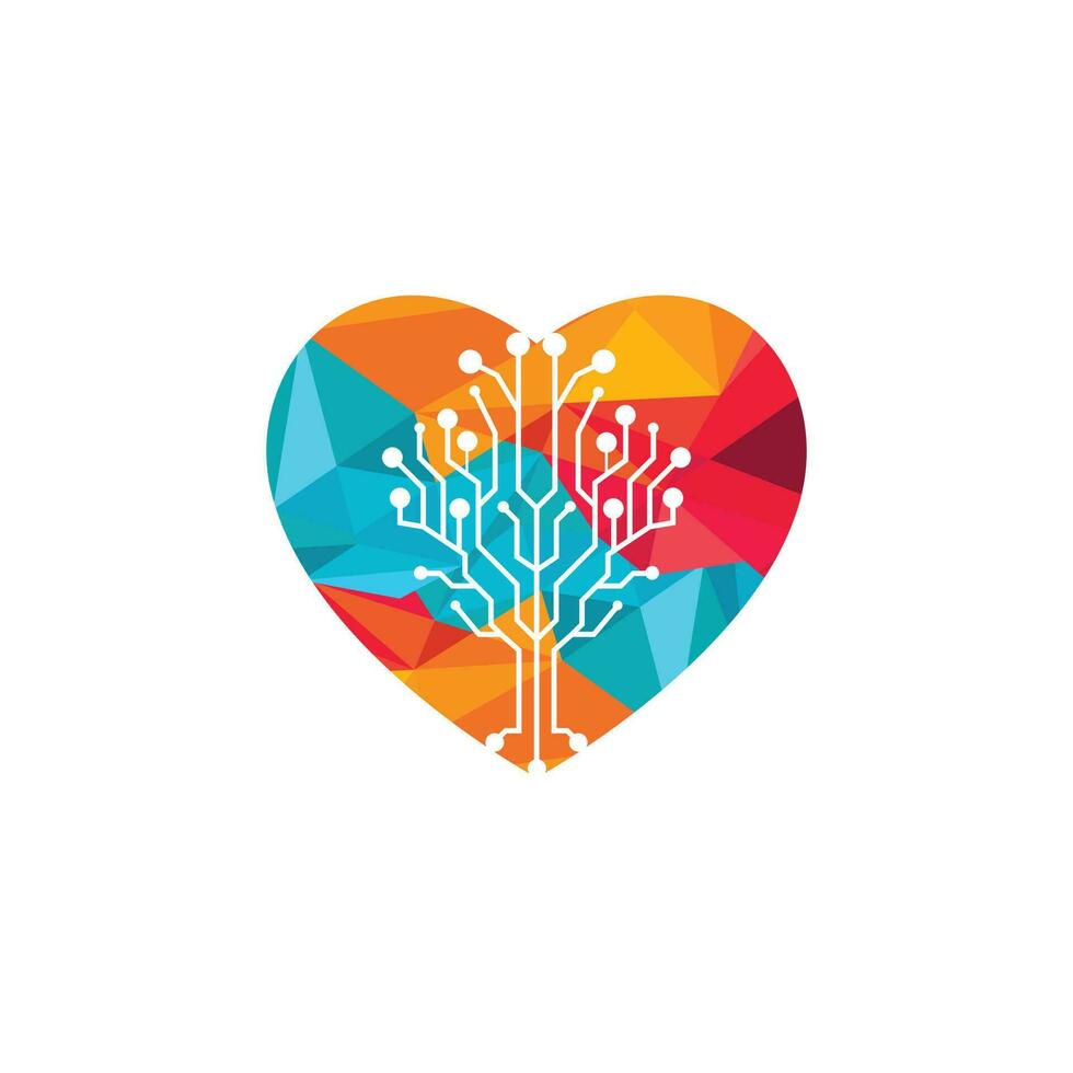 logotipo de tecnologia de coração abstrato com ilustração vetorial de circuito vetor