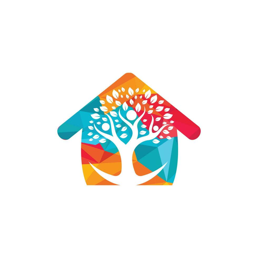 ícone do logotipo da vida humana do vetor de árvore e casa de pessoas abstratas. sinal e símbolo da árvore genealógica.