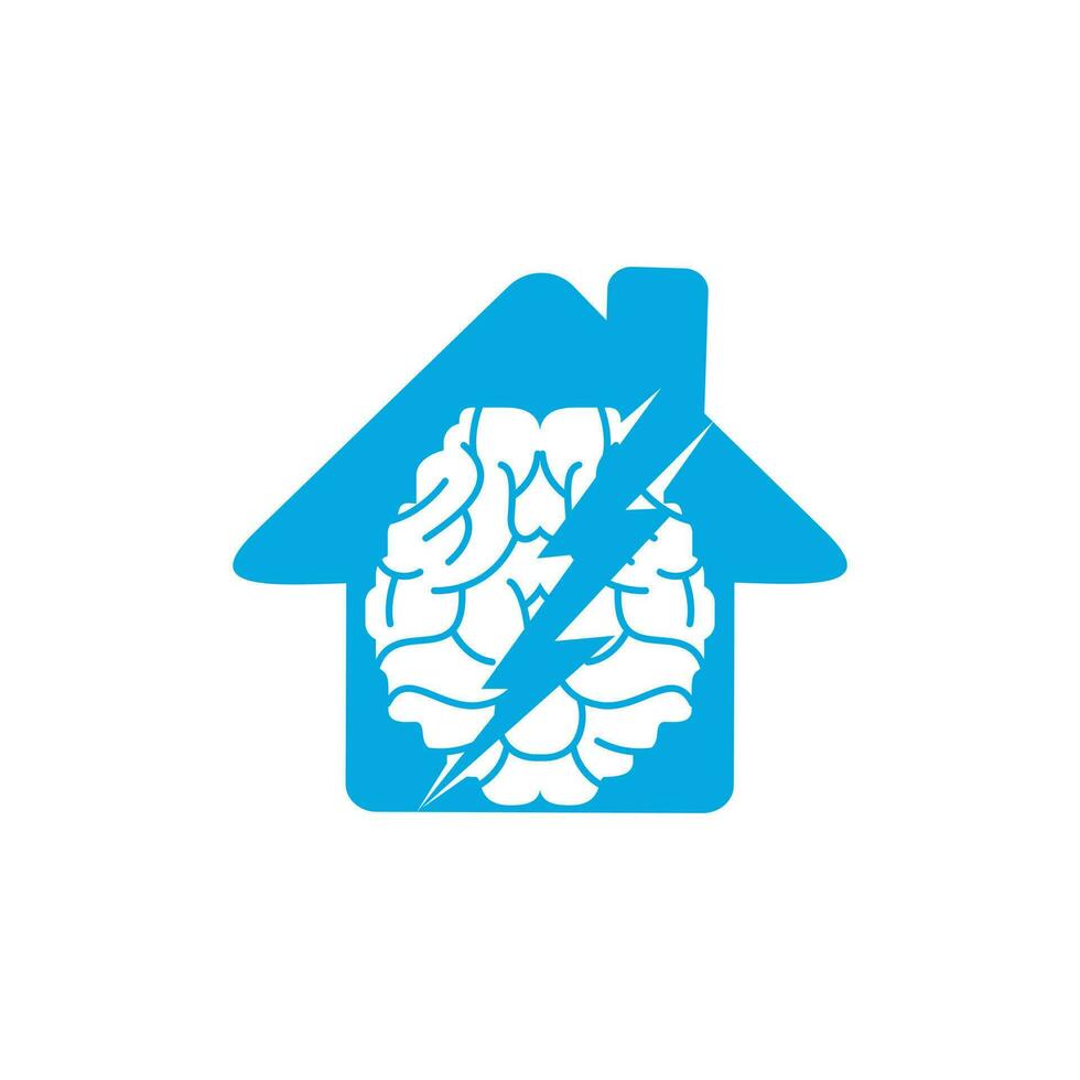 design de logotipo de vetor de cérebro de trovão. cérebro com trovão e ícone de logotipo em casa.