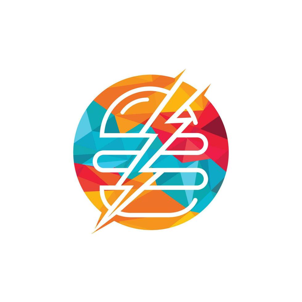 design de logotipo de vetor de hambúrguer flash. logotipo do ícone de hambúrguer e tempestade.