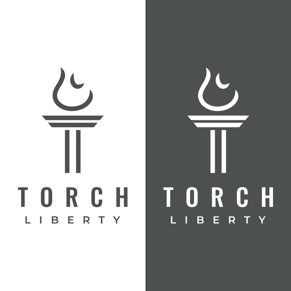 design de modelo de logotipo de tocha de liberdade minimalista. tocha com forma simples. elegante letra t, fogo e pilar. vetor