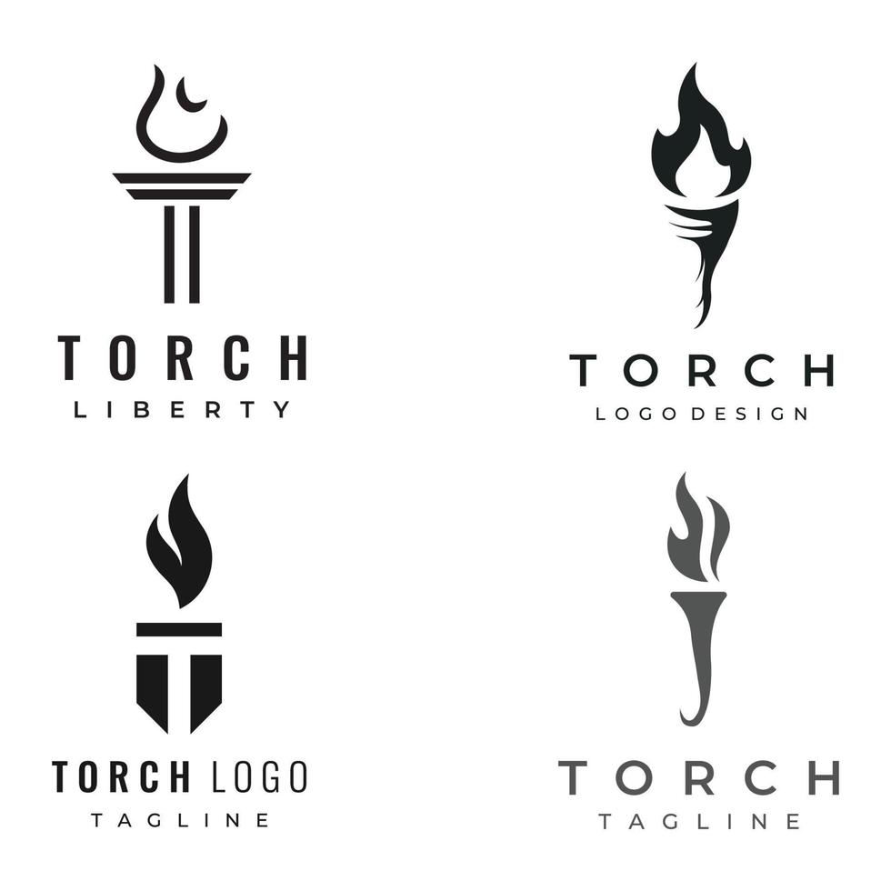 design de modelo de logotipo de tocha de liberdade minimalista. tocha com forma simples. elegante letra t, fogo e pilar. vetor