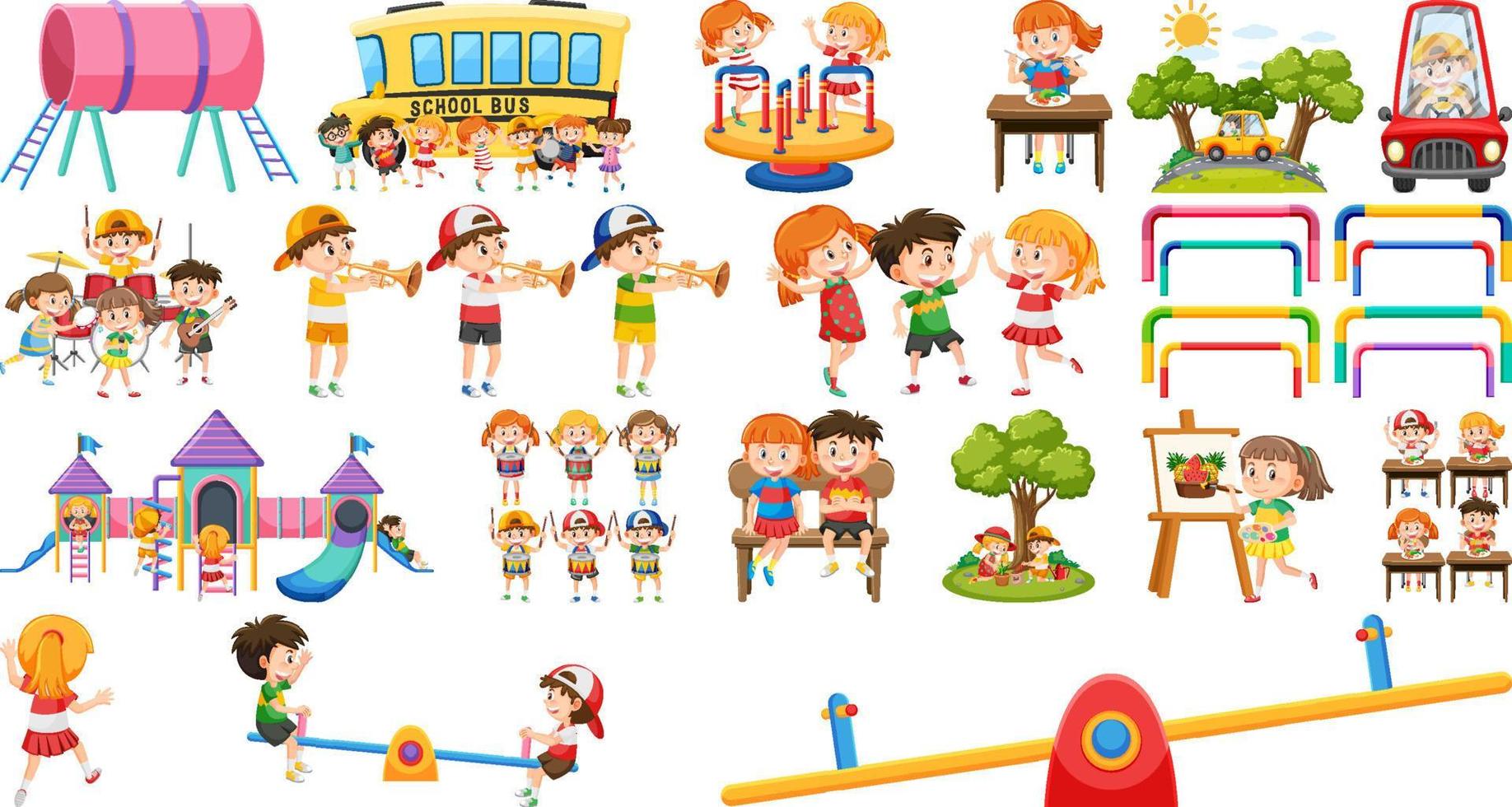 Conjunto De Autocolantes Projeta Com Crianças Fazendo Diferentes Atividades  Ilustração do Vetor - Ilustração de atividade, preliminar: 228716249