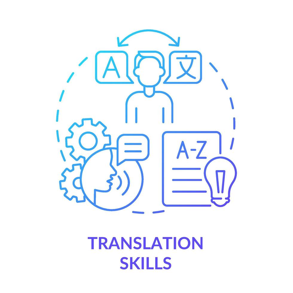 ícone de conceito gradiente azul de habilidades de tradução. na demanda ilustração de linha fina de idéia abstrata de habilidade adicional. paixão pela linguagem. desenho de contorno isolado. vetor