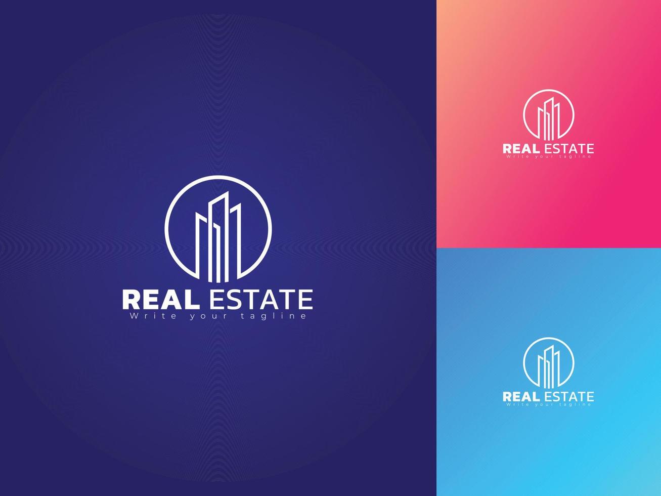 design de logotipo imobiliário com o edifício. vetor