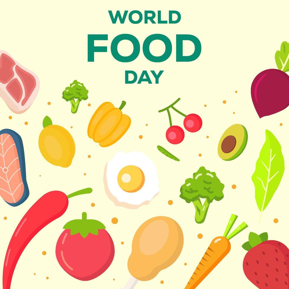 design de ilustração do dia mundial da comida com legumes, frutas e carne vetor