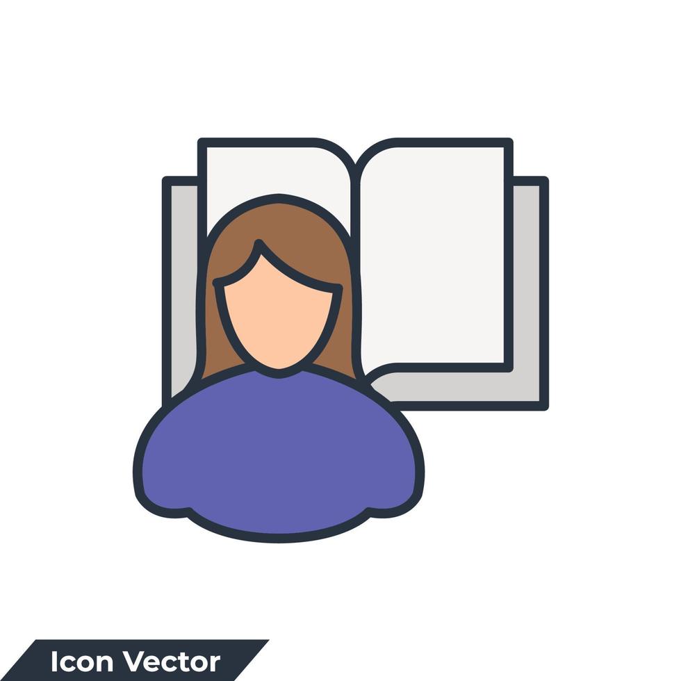 auto estudo ícone logotipo ilustração vetorial. modelo de símbolo de menina e livro para coleção de design gráfico e web vetor
