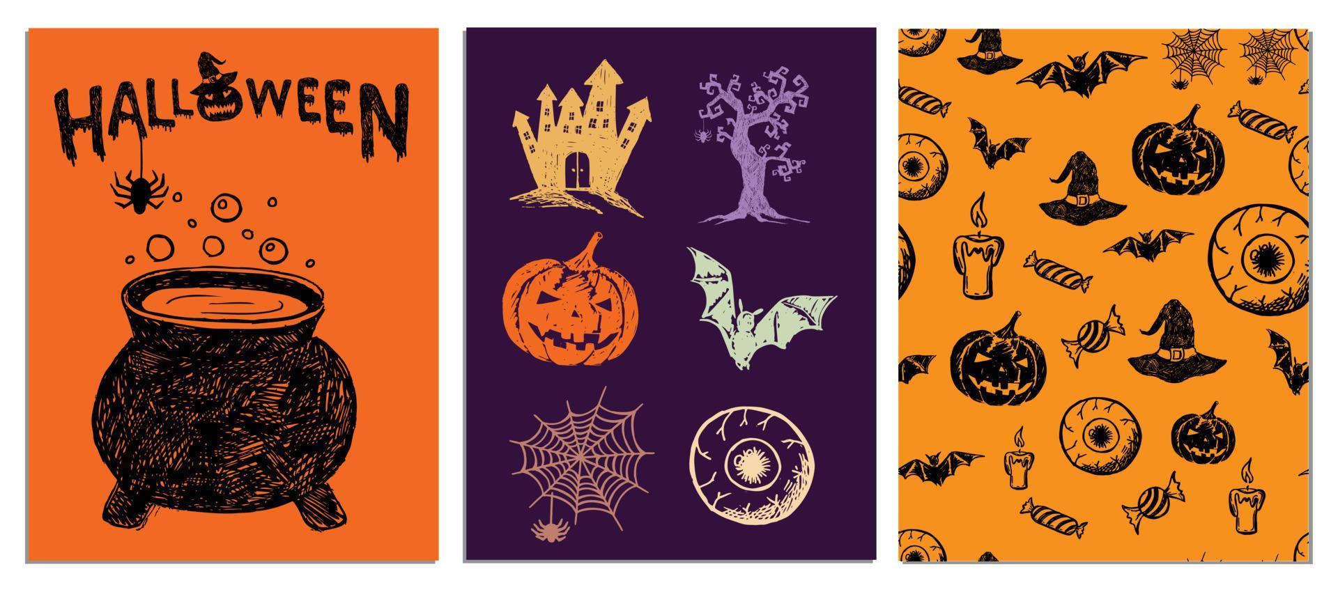 símbolos de halloween ilustrações desenhadas à mão vetor
