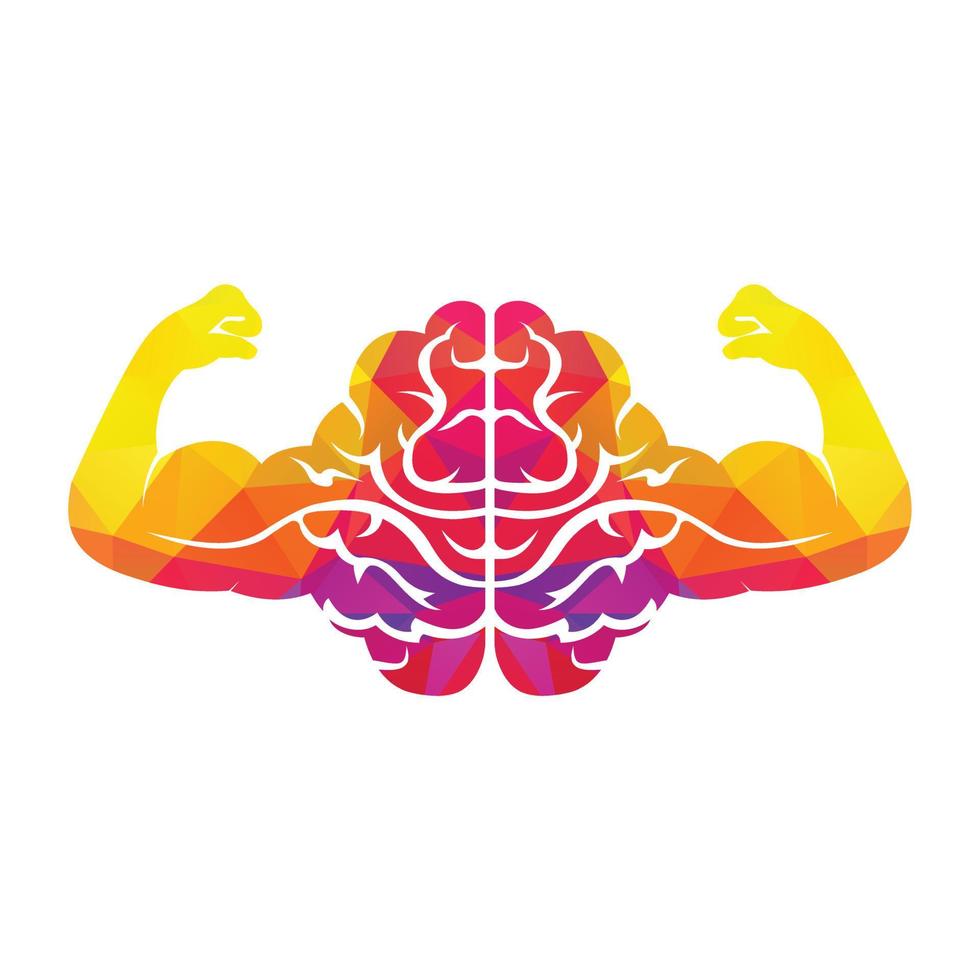 design de logotipo de vetor de cérebro forte. cérebro com bíceps duplo forte.