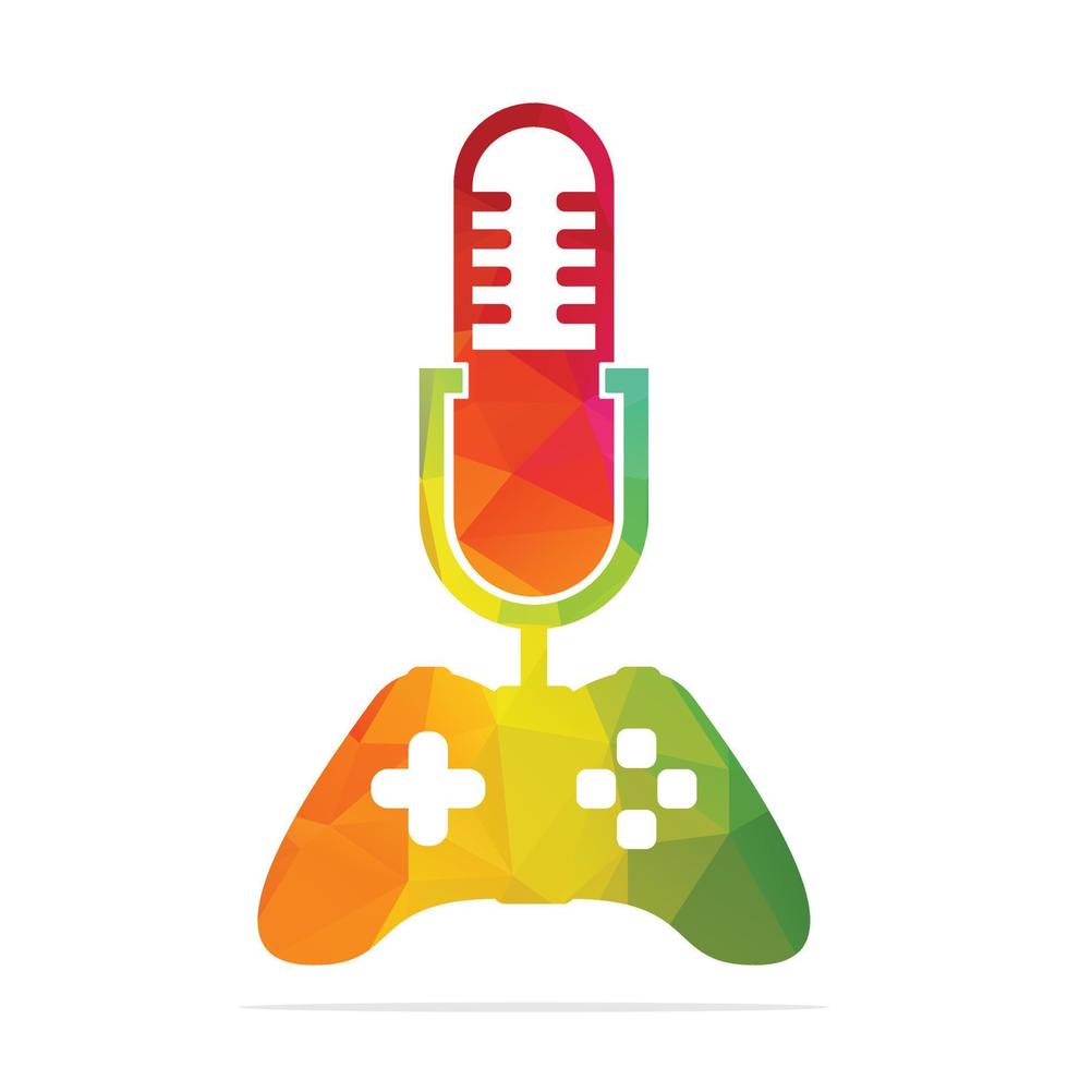 controlador de jogos e modelo de design de logotipo de podcast. projeto de conceito de vetor de podcast de joystick.