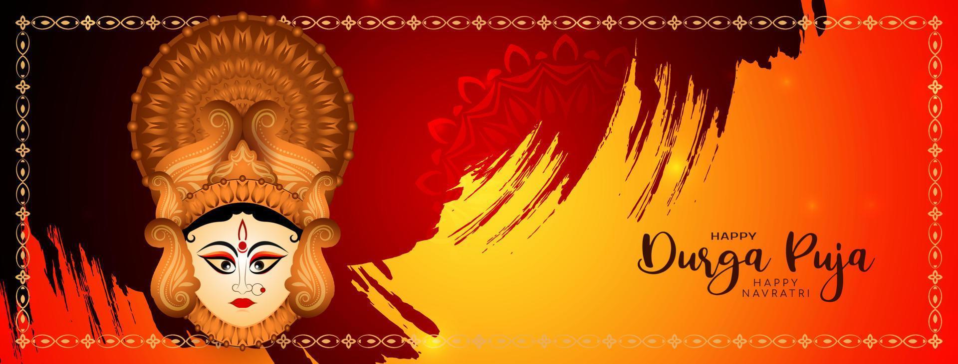 tradicional durga puja e feliz navratri festival design de banner de saudação vetor