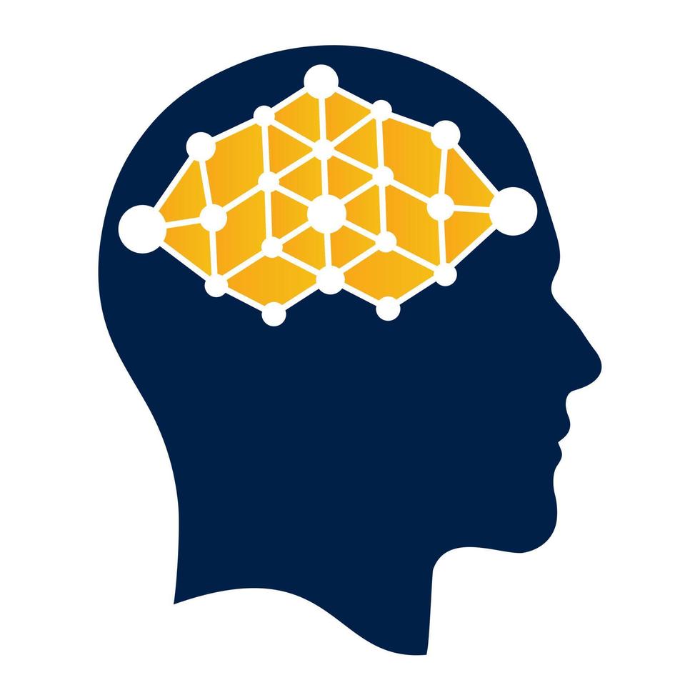 design de conceito de logotipo de vetor de conexão do cérebro humano. idéia criativa do conceito do logotipo da cabeça humana techno.