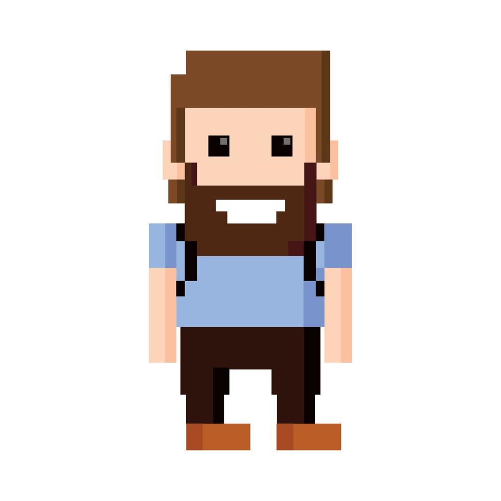 homem barbudo pixel 8 bits vetor