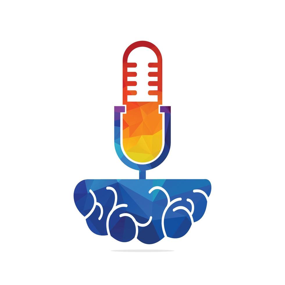 podcast e design de logotipo de ícone de cérebro. ilustração em vetor modelo de logotipo de neurologia de transmissão.