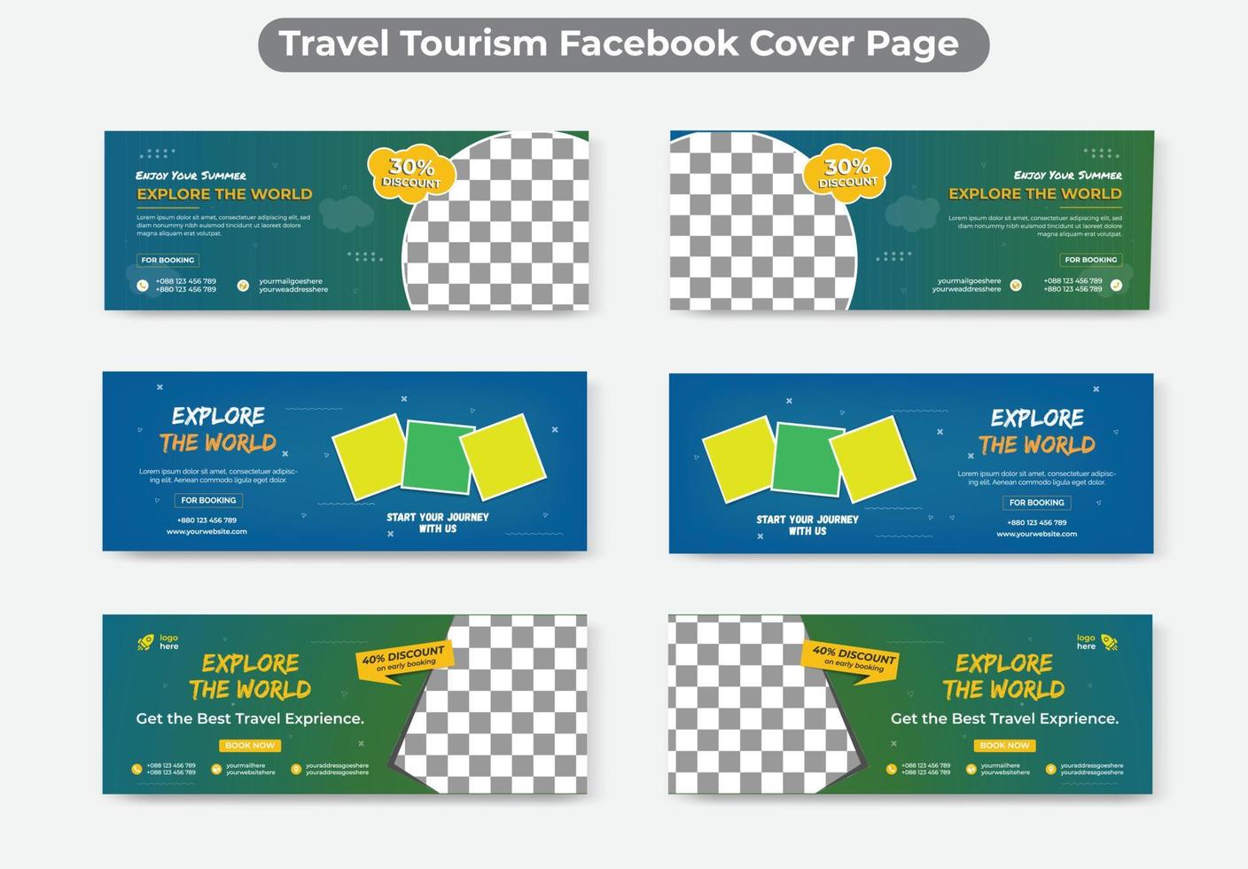 modelo de design de banner de capa de mídia social de turismo de viagens moderno vetor