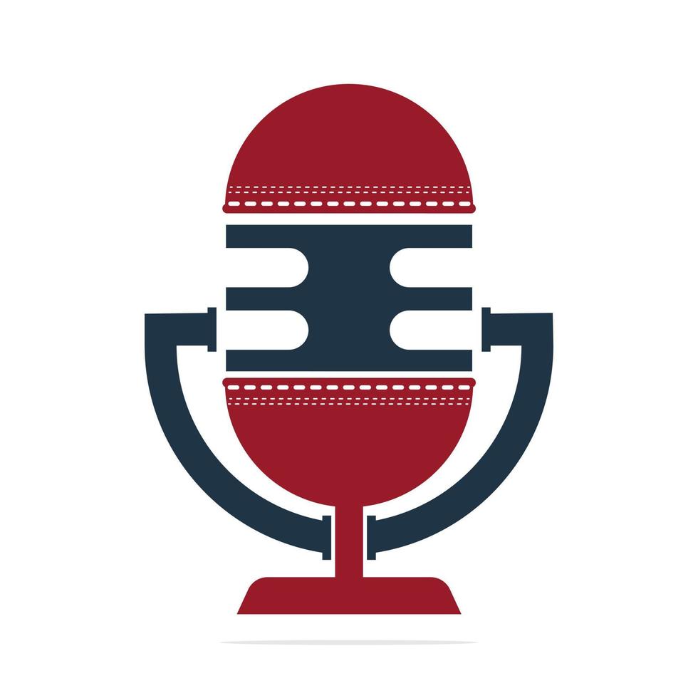 logotipo de podcast de críquete em forma de troféu. design de conceito de logotipo de microfone e bola de críquete. vetor