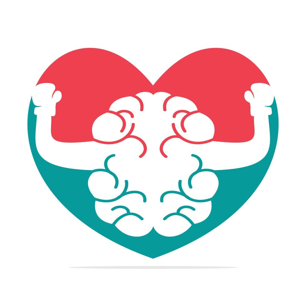 cérebro de boxe em design de conceito de logotipo de forma de coração. amo o design de vetor de logotipo do cérebro.