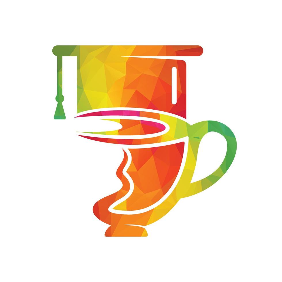 design de conceito de logotipo de chá de educação. xícara de chá e design de vetor de chapéu de formatura.