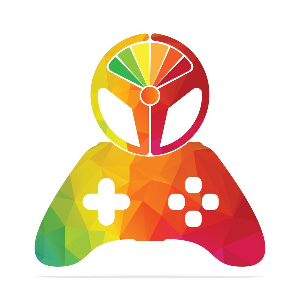 design de vetor de logotipo de conceito de volante de jogo. combinação de joystick com vetor de volante.