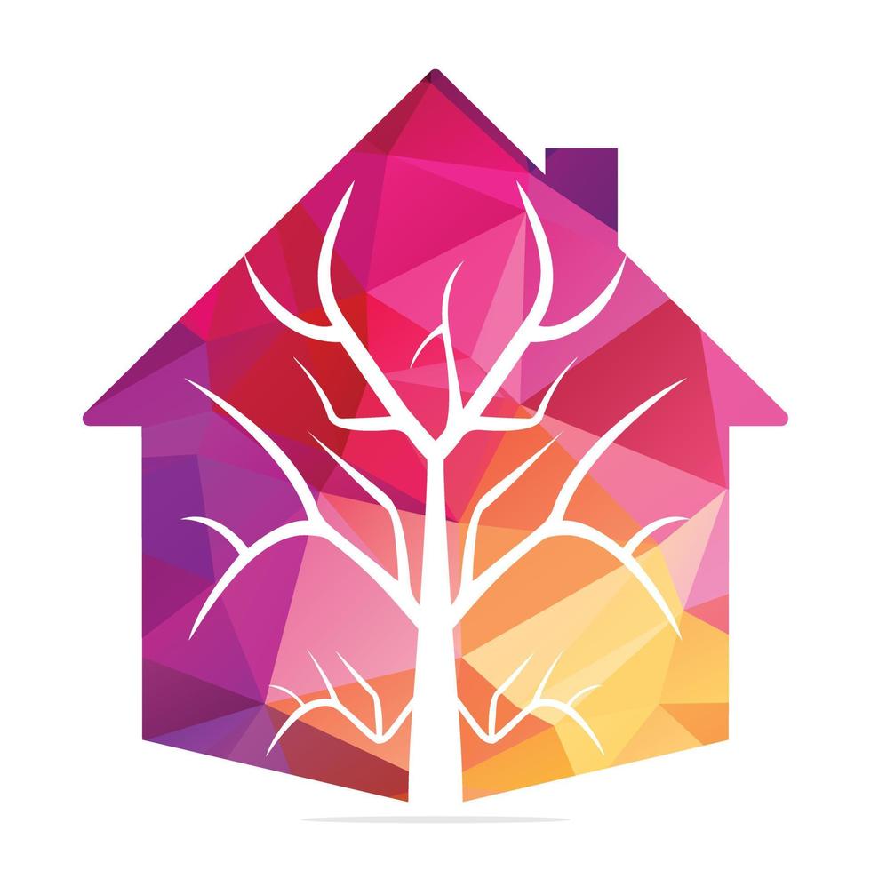 projeto de modelo de vetor de casa de planta. ilustração do logotipo da árvore em casa.