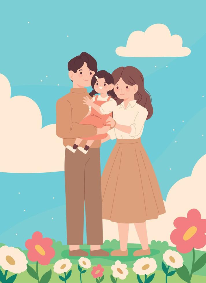 pais coreanos e filho vetor