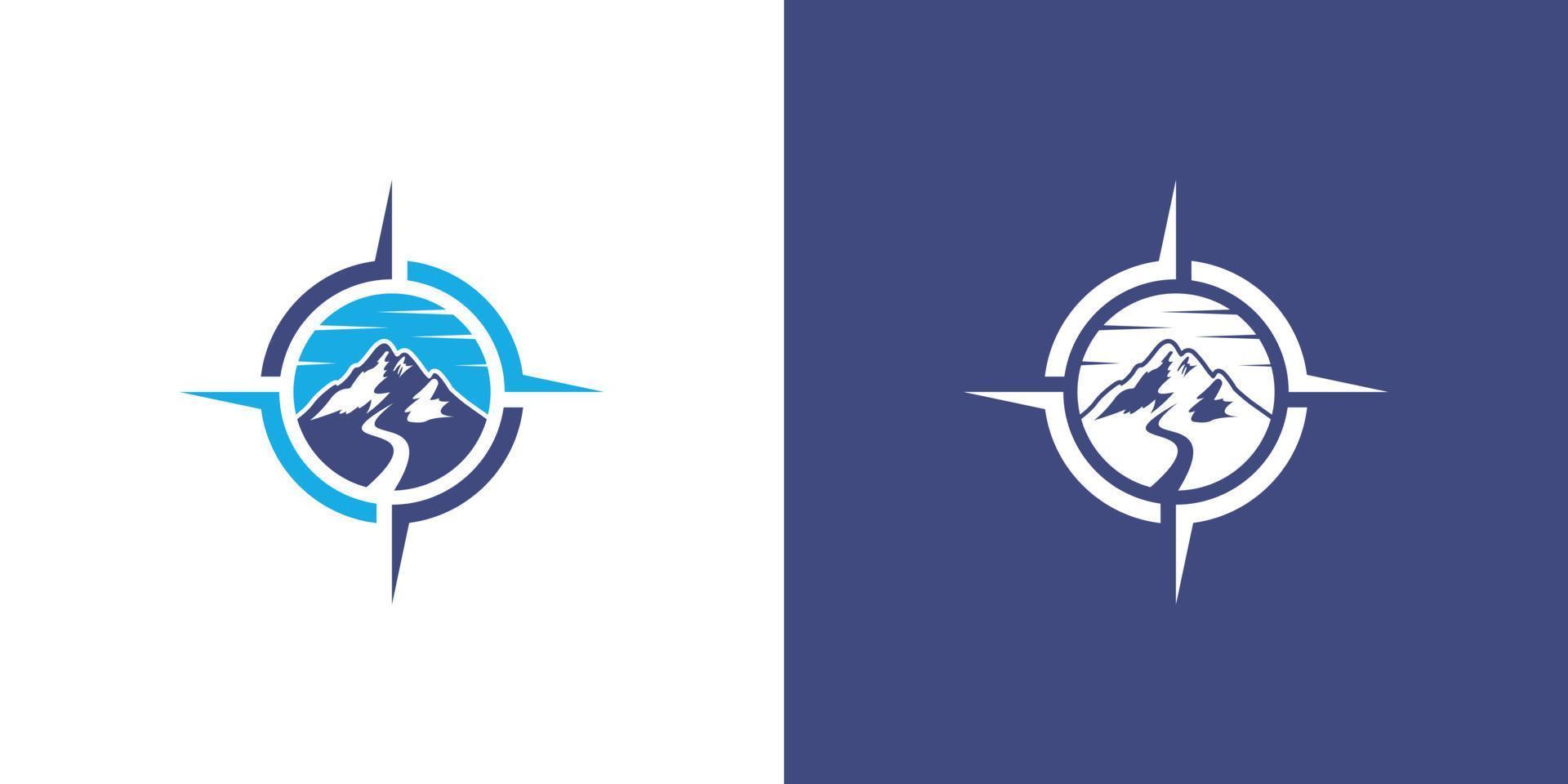 design de logotipo de conceito de montanha e bússola vetor