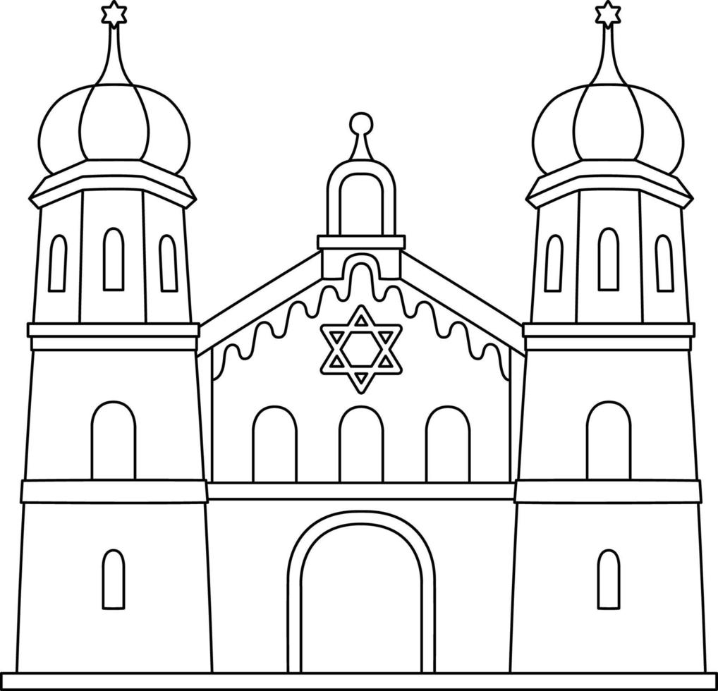 página para colorir isolada da igreja judaica de hanukkah vetor