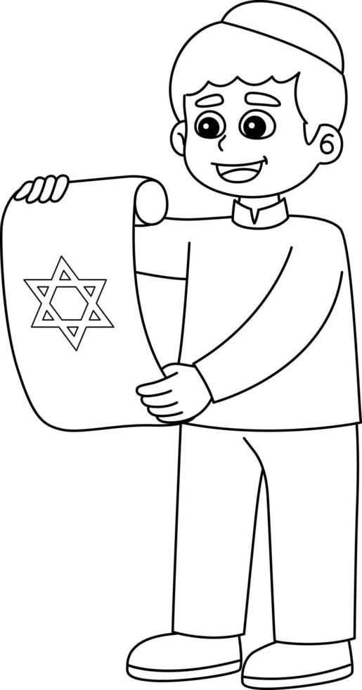 desenho de hanukkah judaico com rolagem isolada para colorir vetor