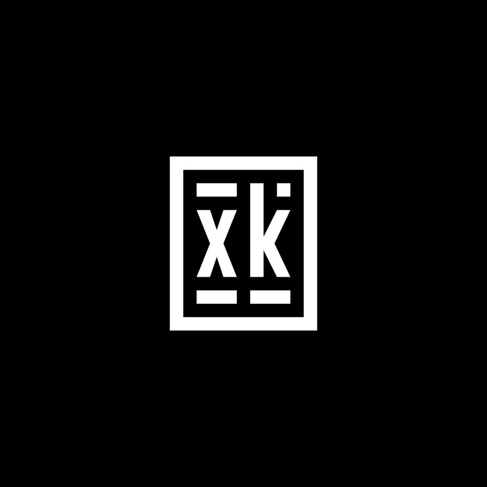 xk logotipo inicial com estilo de forma retangular quadrada vetor