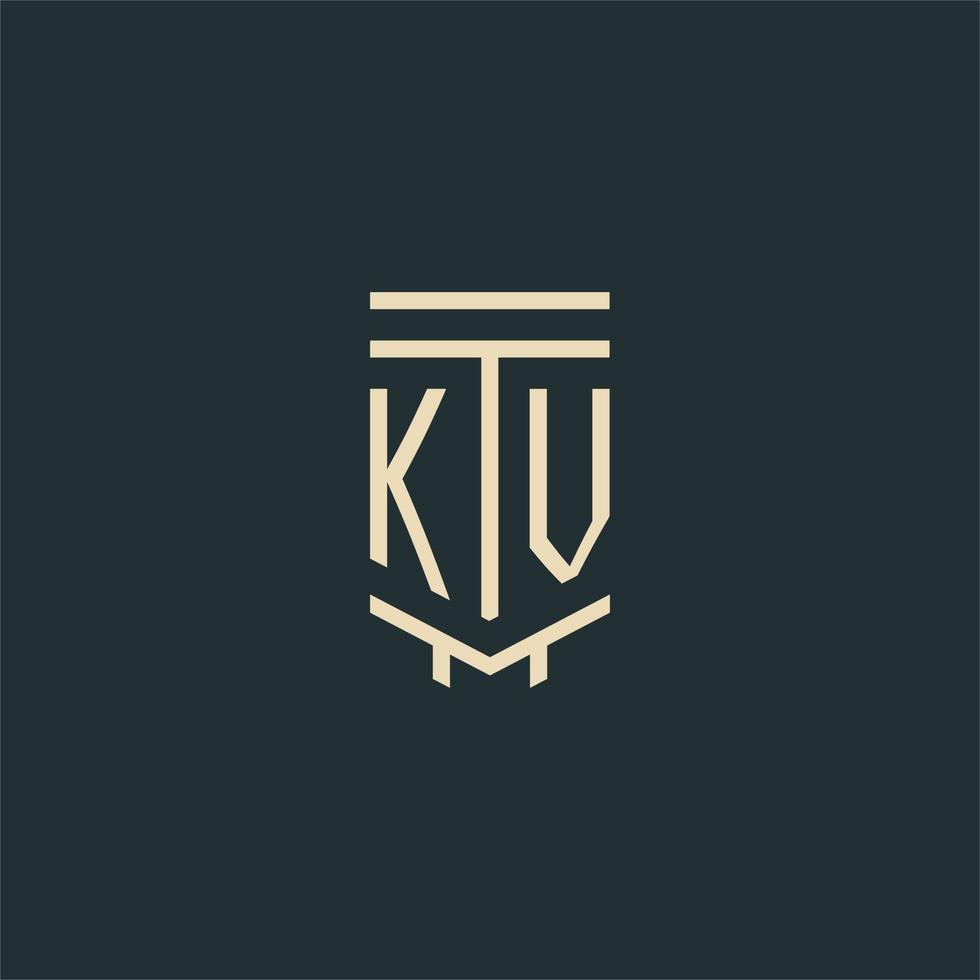 kv monograma inicial com designs de logotipo de pilar de arte de linha simples vetor